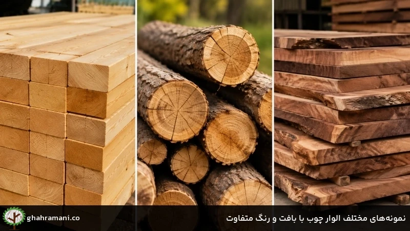 نمونههای مختلف الوار چوب با بافت و رنگ متفاوت نمونههای مختلف الوار چوب با بافت و رنگ متفاوت