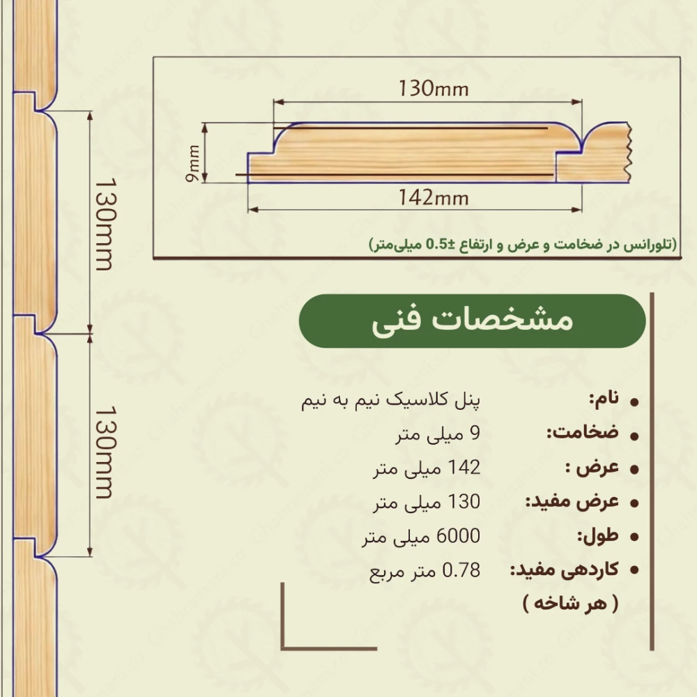 پنل کلاسیک نیم به نیم 6000*142*9 میلیمتر