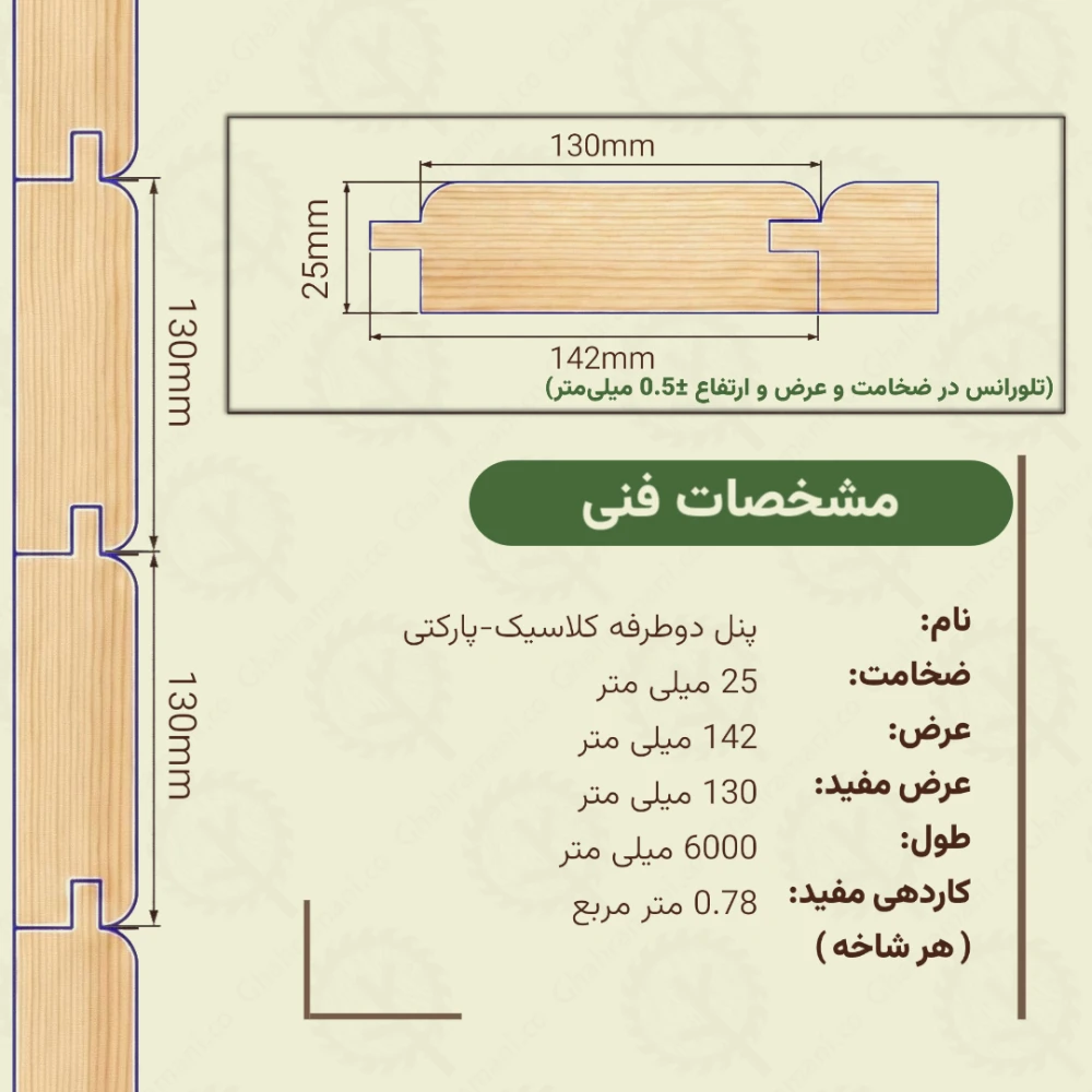 پنل پارکتی و کلاسیک 6000*142*25 میلیمتر
