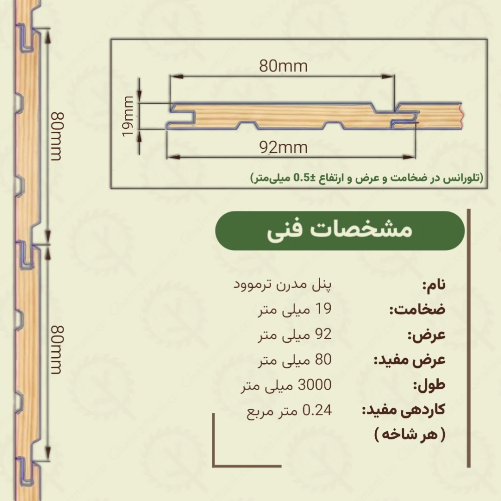 پنل ترموود مدرن | ضخامت 19 mm – عرض 92 mm – طول 3000 mm