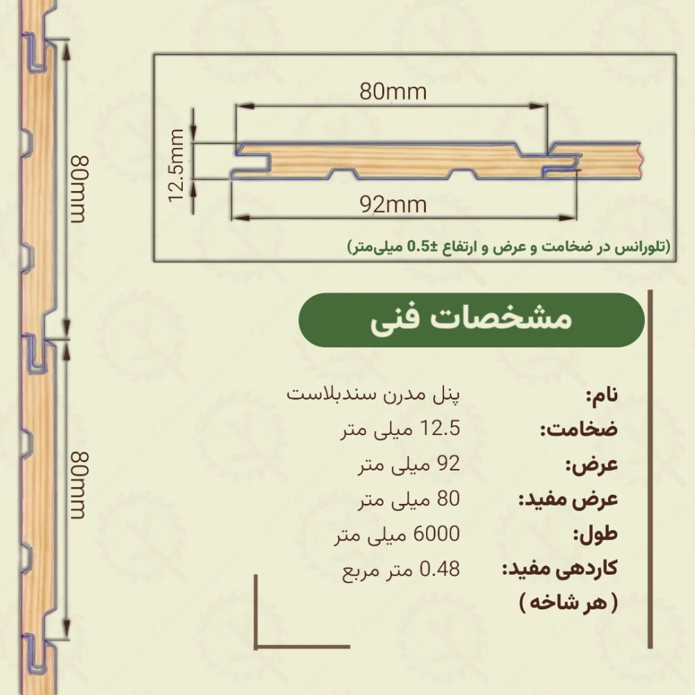 پنل مدرن سندبلاست نراد 6000*92*12.5 میلی متر