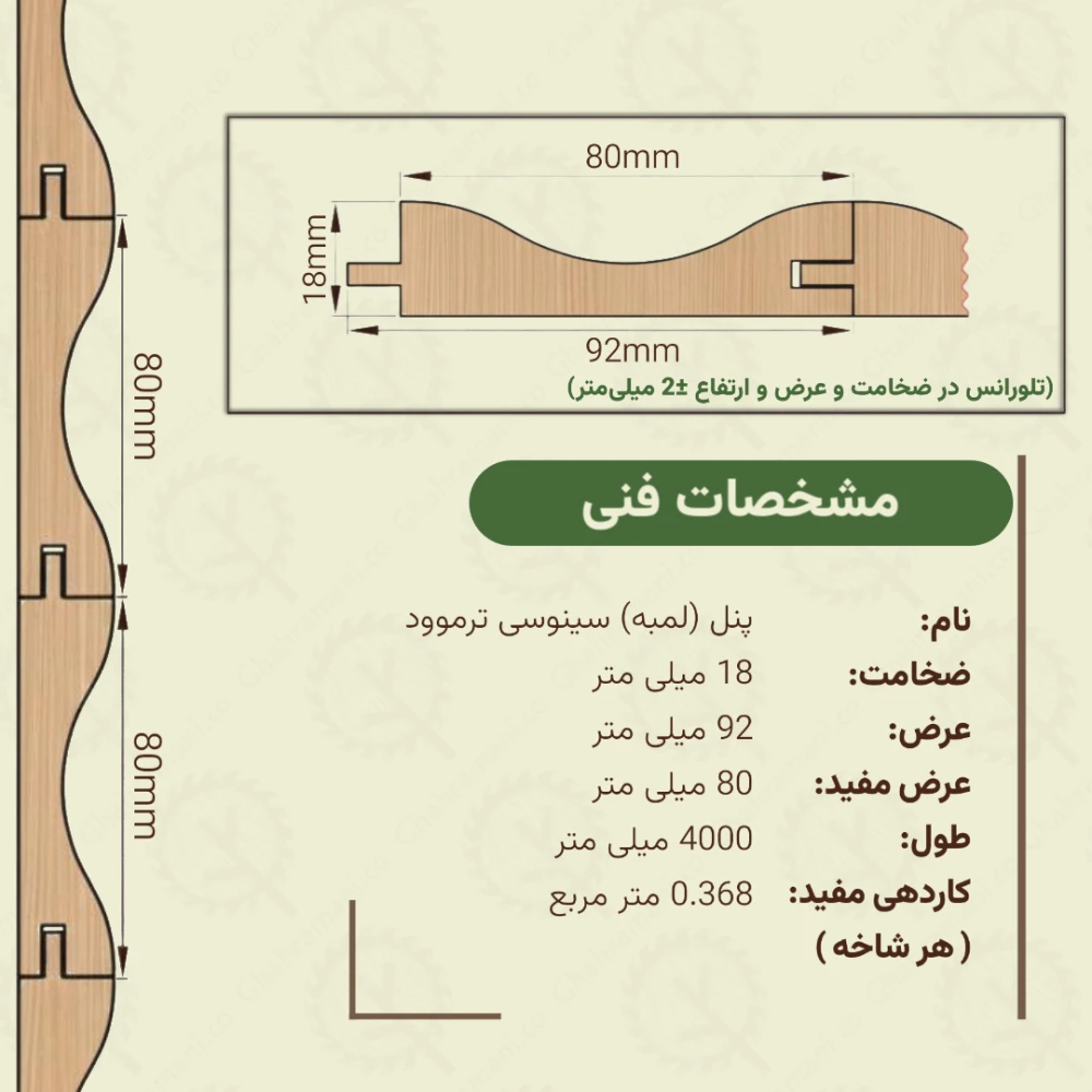 پنل ترموود سینوسی | ضخامت 18 mm – عرض 92 mm – طول 4000 mm