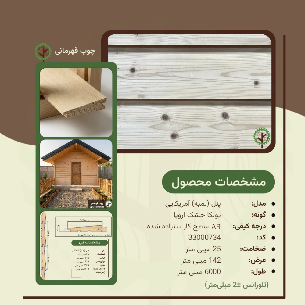 پنل آمریکایی نراد | ضخامت 25 mm – عرض 142 mm – طول 6000 mm