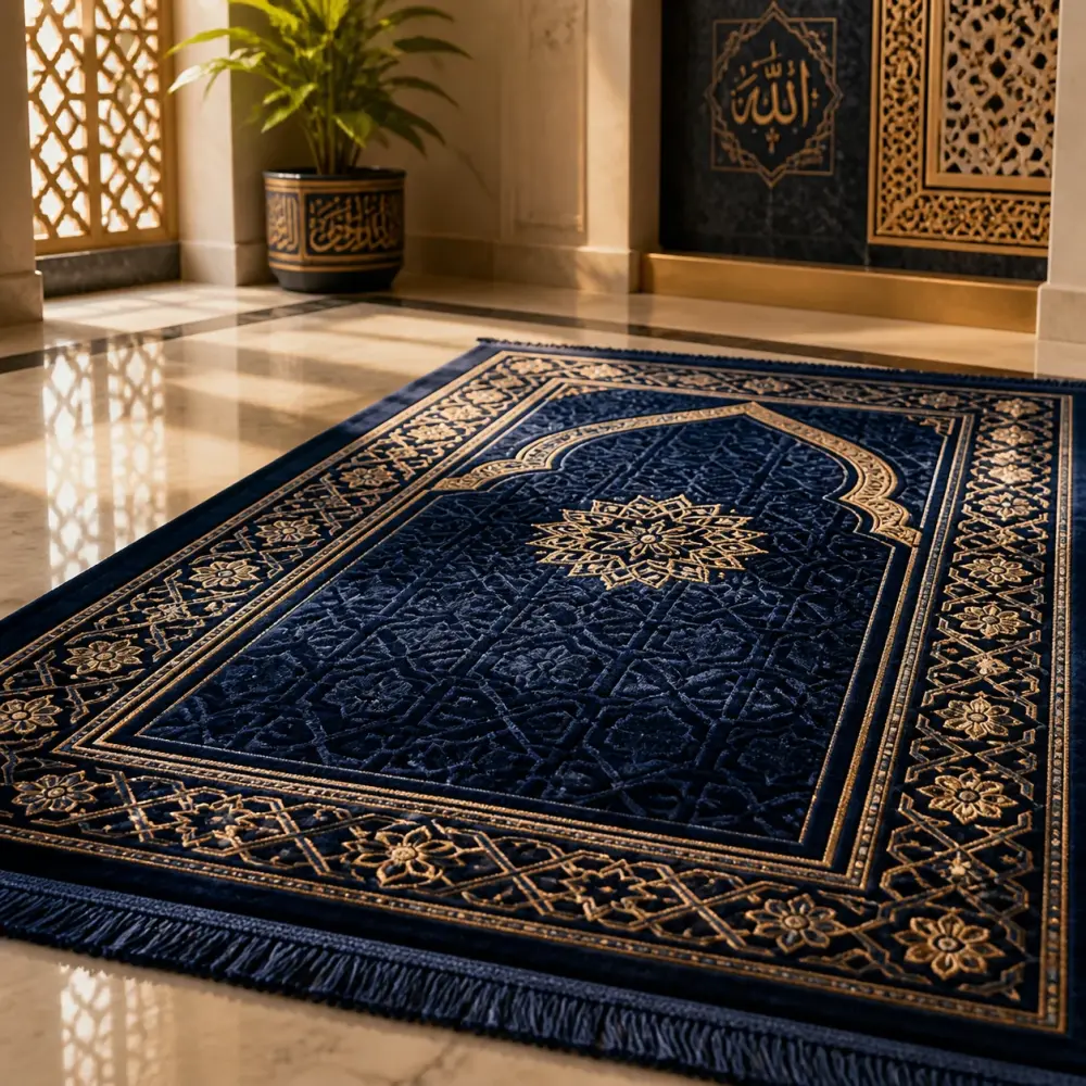 راهنمای جامع خرید فرش سجاده‌ای آبی: از شانه و تراکم تا قیمت روز