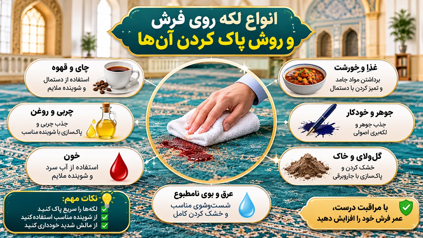 انواع لکه روی سجاده فرش
