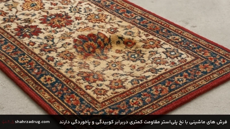 فرش های ماشینیی با نخ پلی استر مقاومت کمتری در برابر کوبیدگی و پاخوردگی دارند فرش های ماشینیی با نخ پلی استر مقاومت کمتری در برابر کوبیدگی و پاخوردگی دارند