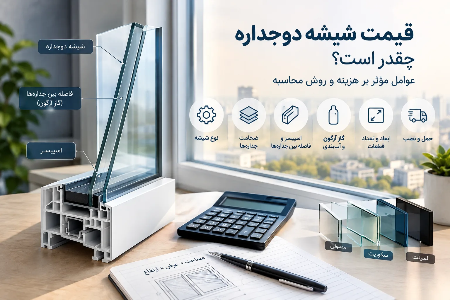 قیمت شیشه دوجداره چقدر است؟ عوامل مؤثر بر هزینه و روش محاسبه
