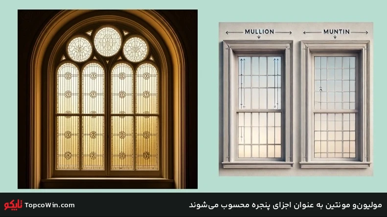 مولیون و مونتین به عنوان اجزای پنجره محسوب میشوند مولیون و مونتین به عنوان اجزای پنجره محسوب میشوند