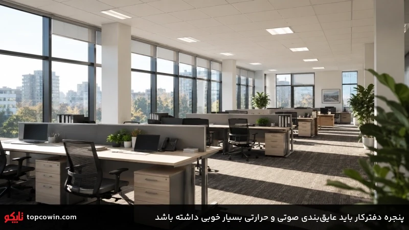 پنجره دفترکار باید عایقبندی صوتی و حرارتی بسیار خوبی داشته باشد پنجره دفترکار باید عایقبندی صوتی و حرارتی بسیار خوبی داشته باشد