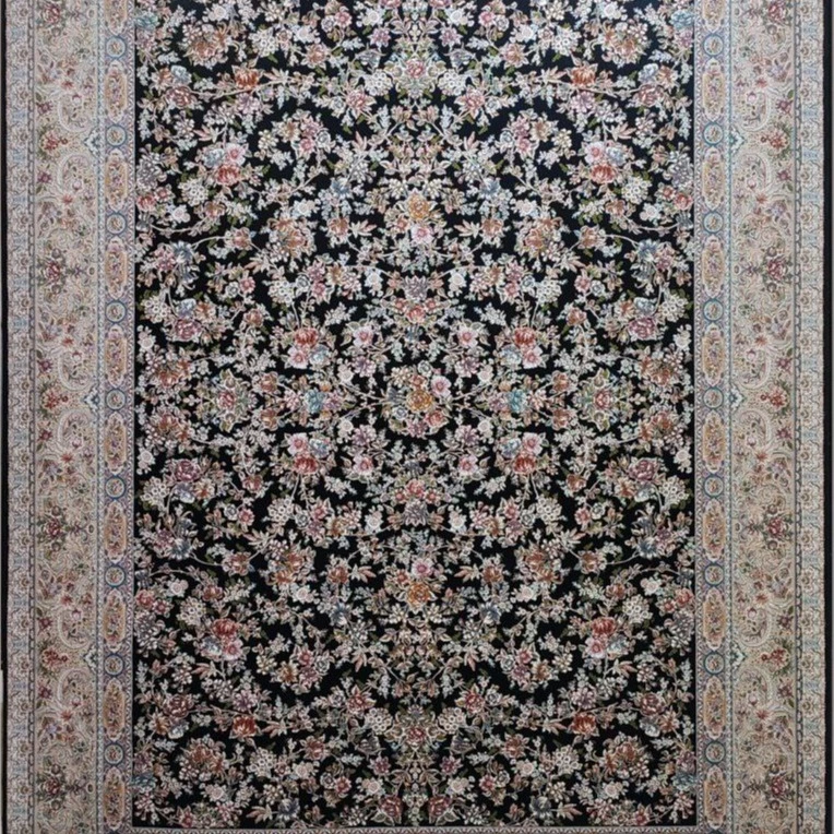 فرش وزراء 1200 شانه تراکم 3600 طرح بهشت رنگ سرمه‌ای